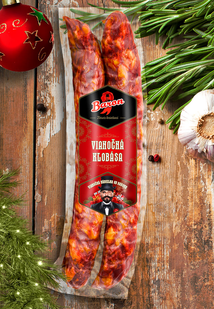 Baron - vianočná klobása - Obalový dizajn
